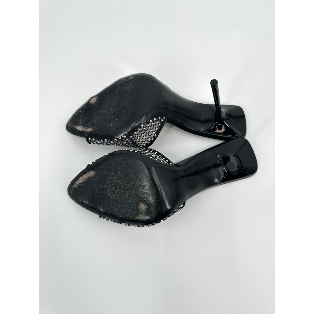 Saint Laurent Paris Luz Black Mesh Crystal Embellished Stiletto Mules Heels 39 - Picture 9 of 11